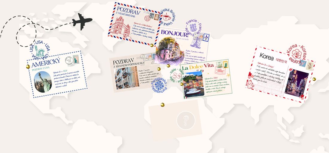 Cestovateľská mapa s pohľadnicami z destinácií Fragonito